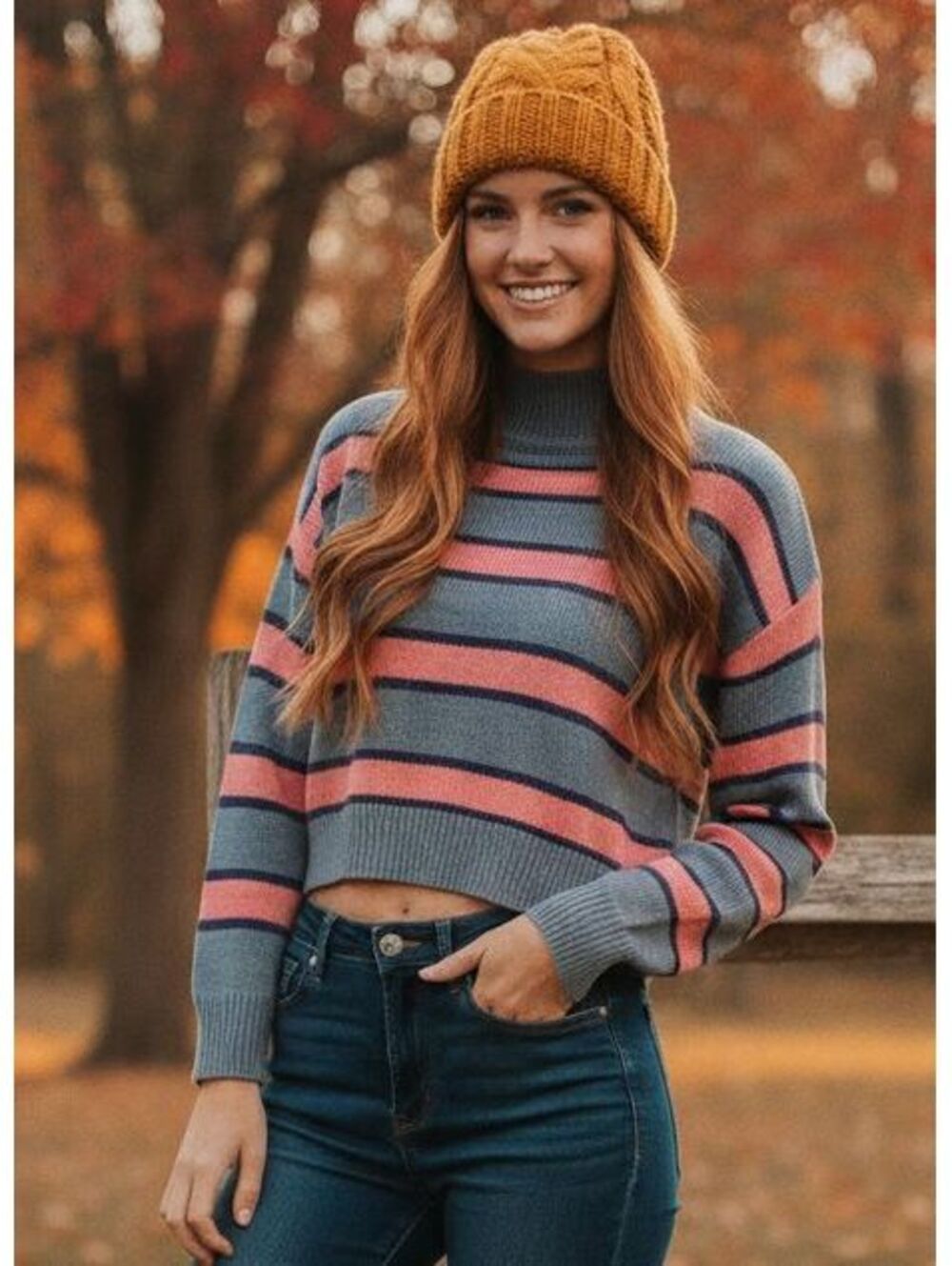 Givingz Striped Cropped Sweater XS Pink Grey Mock Neck Fitted Y2K